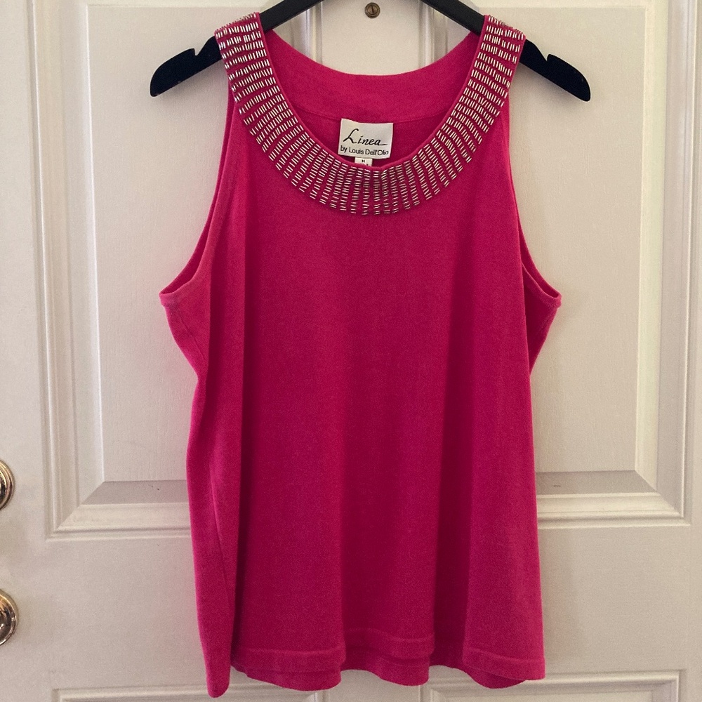 Linea by Louis Dell'Olio Sweater Tank/ Beading/Fuchsia/Size M/NEW/NEVER WORN!